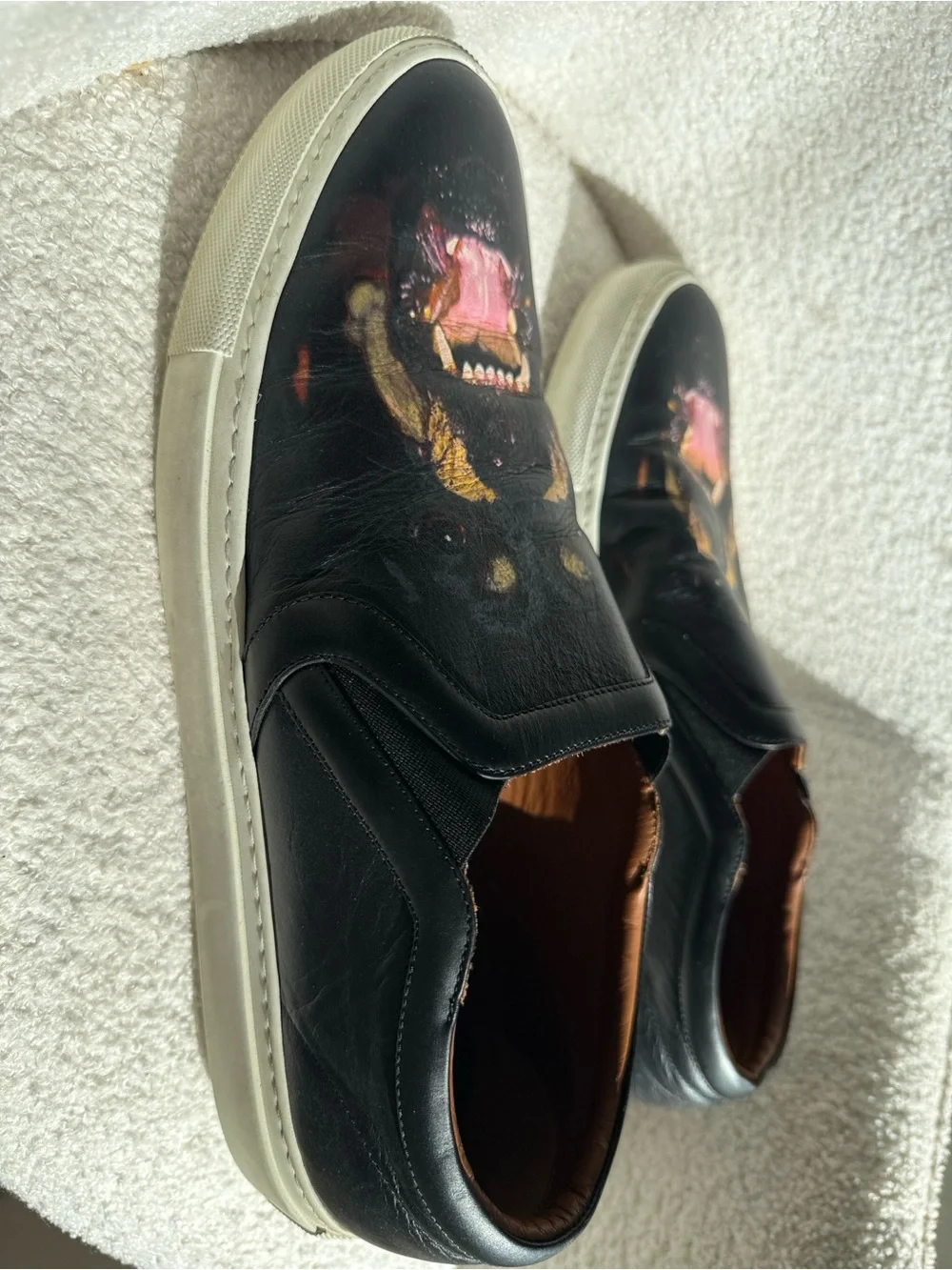 Givenchy Black Leather Slip-On Sneakers with Rottweiler Print
